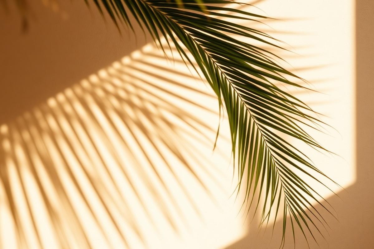 Palm shadows on a warm sand-coloured wall